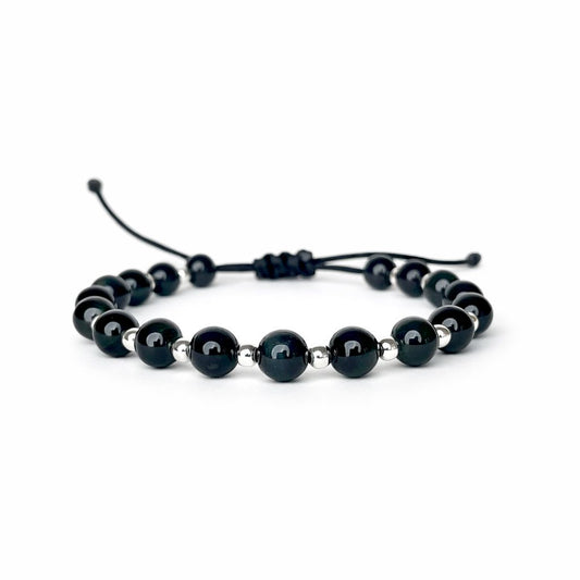 Brățară cu Blue Tiger Eye de 6 mm și bile din argint 925 pe șnur reglabil