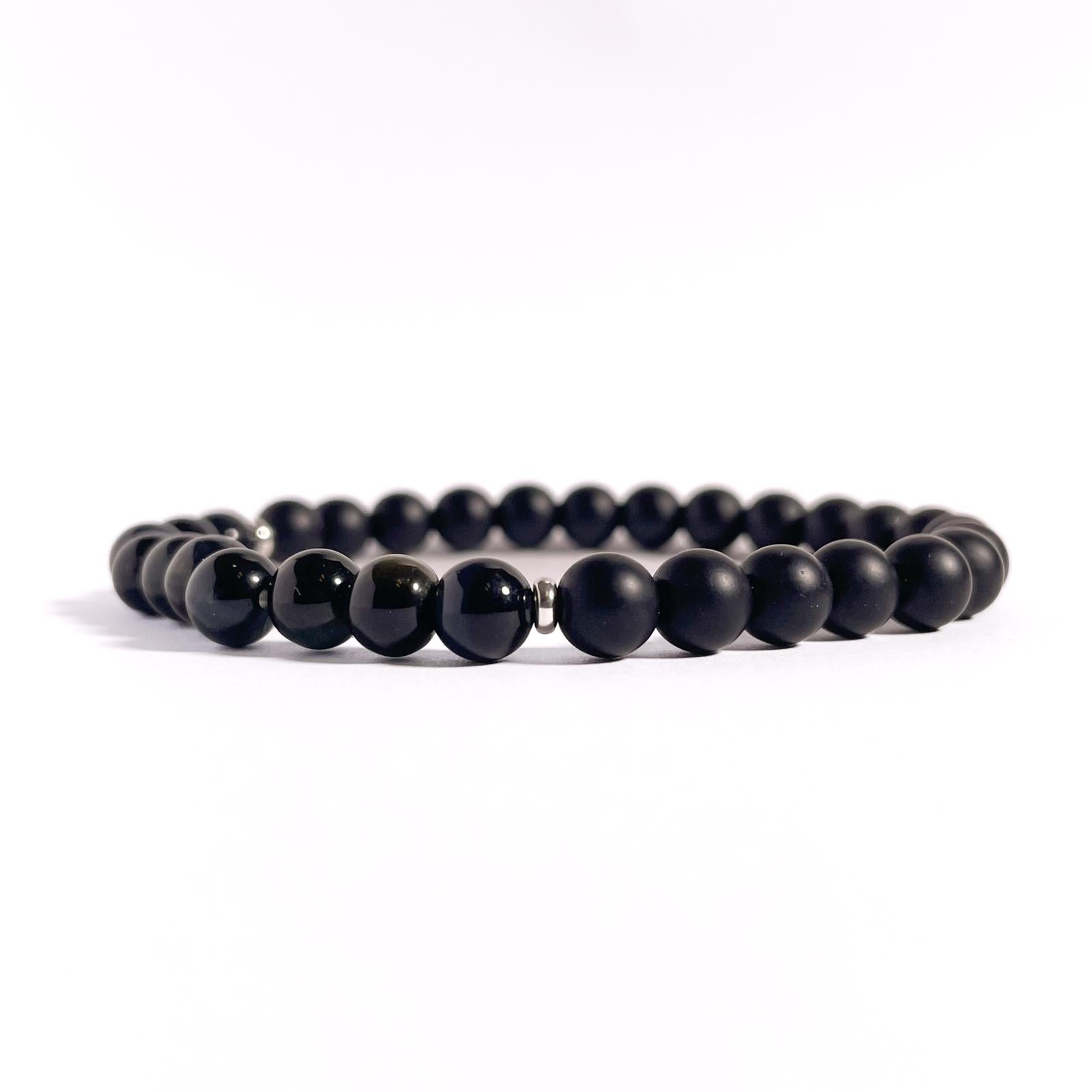 Brățară Blue Tiger Eye și Onix mat cu bile din argint 925, 6 mm, unisex