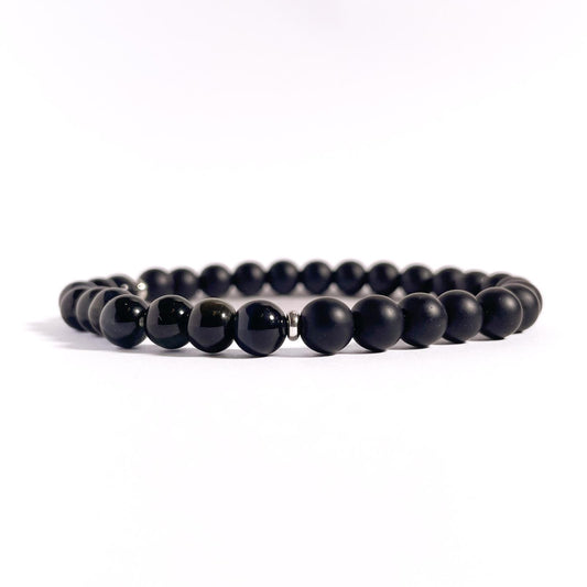 Brățară Blue Tiger Eye și Onix mat cu bile din argint 925, 6 mm, unisex