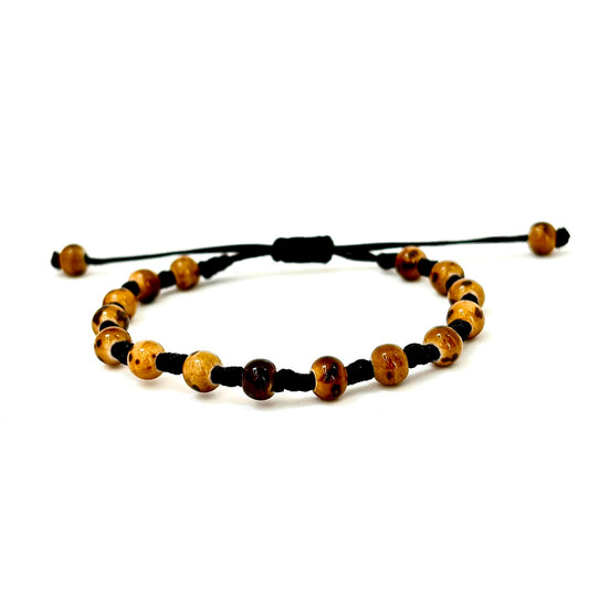 brățară ceramică bej 6mm reglabilă handmade pe șnur negru