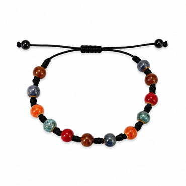 brățară ceramică multicoloră reglabilă handmade pe șnur negru