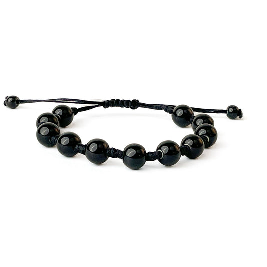 brățară ceramică neagră 10mm reglabilă handmade pe șnur negru
