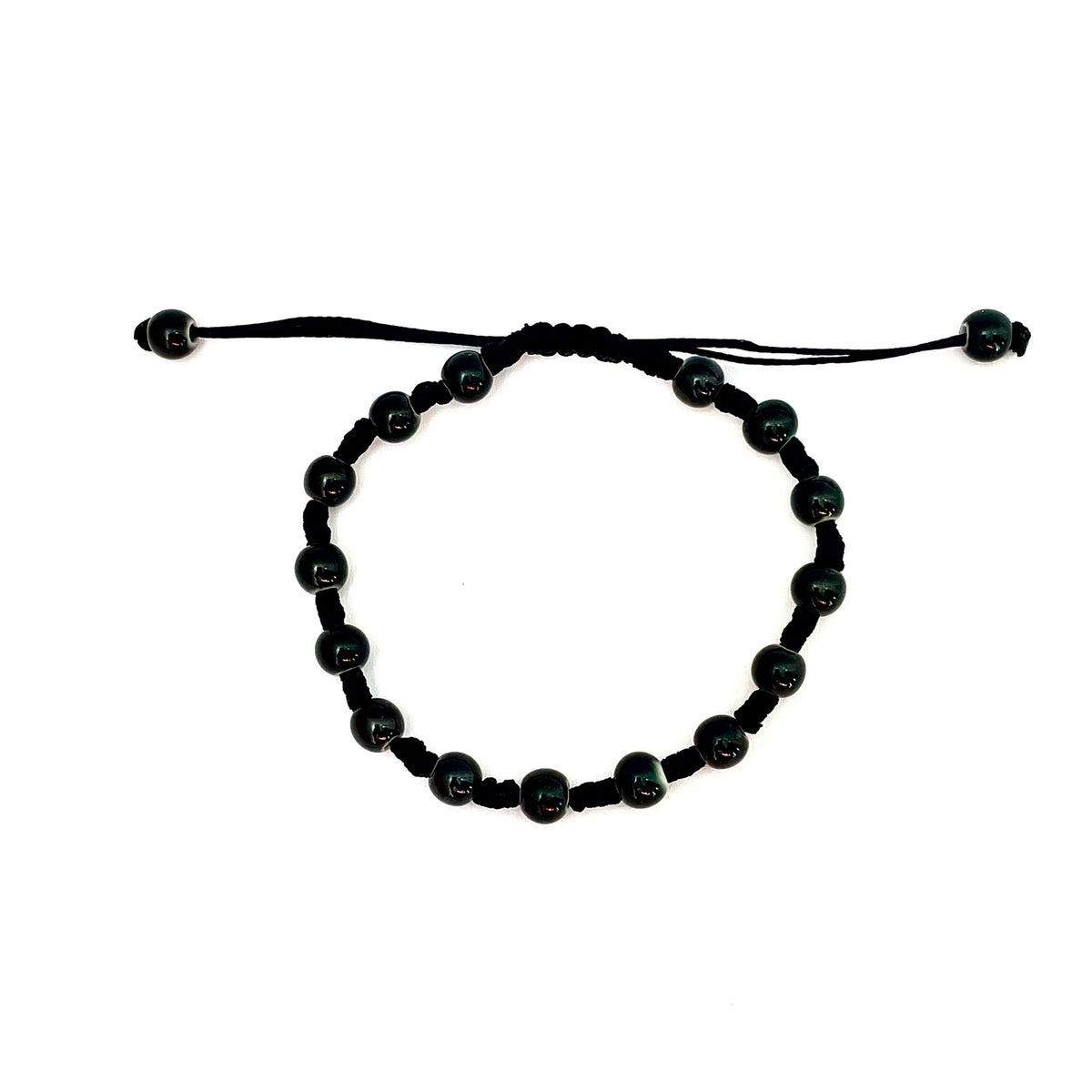 brățară ceramică neagra 6mm reglabilă handmade pe șnur negru