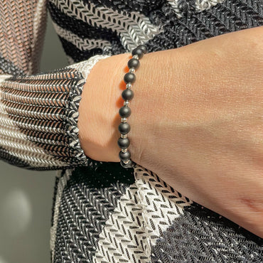 Onix mat cu bile din argint 925, 6 mm, unisex