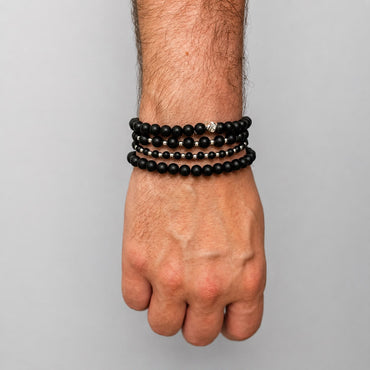 Brățară Onix Mat cu element skull din argint 925 și bilă de 6 mm