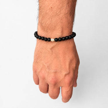 Brățară Onix negru cu element skull din argint 925 pe șnur reglabil