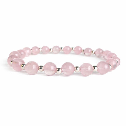 Brățară Quartz Roz cu bile din argint 925, elastică, pentru femei