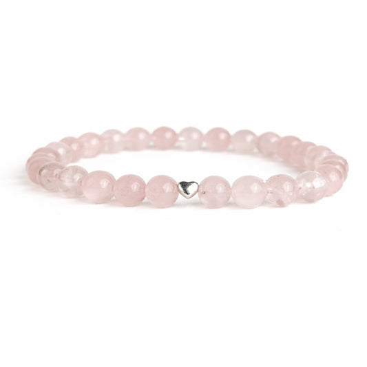 Brățară Quartz Roz cu inimă din argint 925, elastică, pentru femei