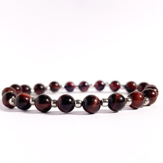 Brățară Red Tiger Eye cu bile din argint 925, 6 mm, unisex