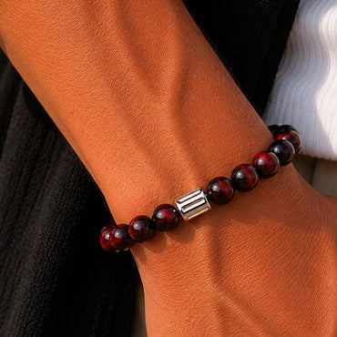 Brățară Red Tiger Eye cu element central din argint 925, montată pe elastic