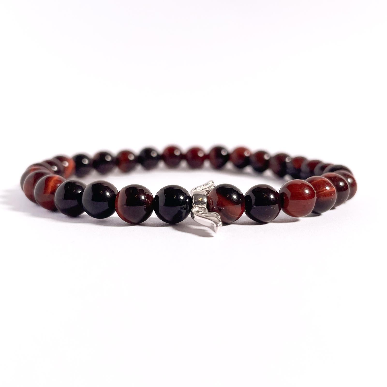 Brățară Red Tiger Eye cu element central din argint 925, 6 mm