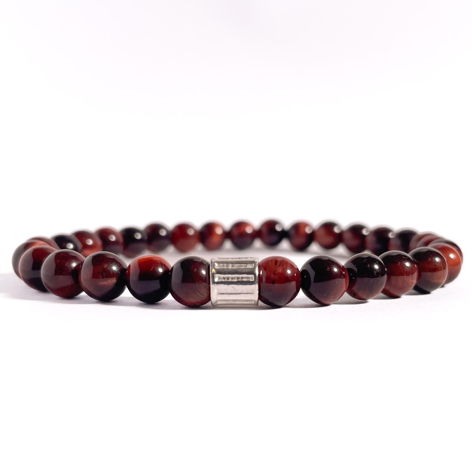 Brățară Red Tiger Eye cu element central din argint 925, montată pe elastic