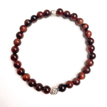 Brățară Red Tiger Eye cu element skull din argint 925 și bilă de 6 mm