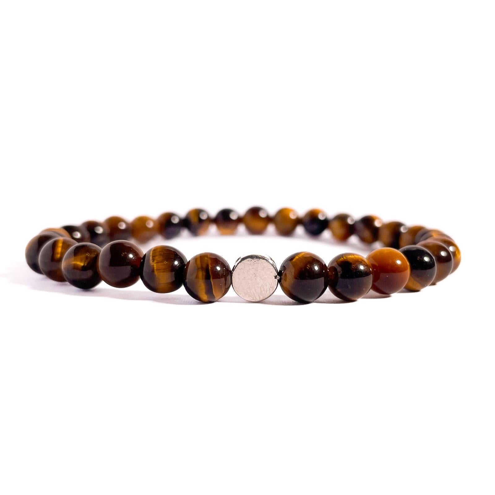 Brățară Tiger Eye 6 mm cu element din argint 925, montată pe elastic, design elegant natural