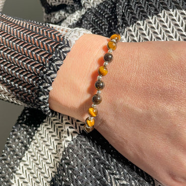 Brățară Tiger Eye cu bile din argint 925, 6 mm, unisex