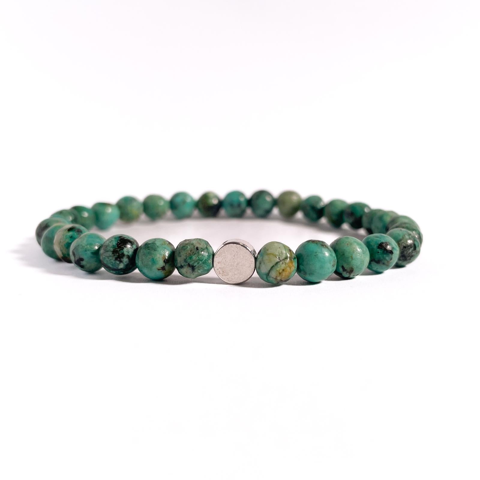 Brățară Turcoaz African 6 mm cu element din argint 925 (0,87 g) pe elastic