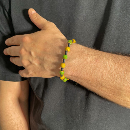 Brățară ceramică verde-galben reglabilă – handmade unisex cu șnur negru
