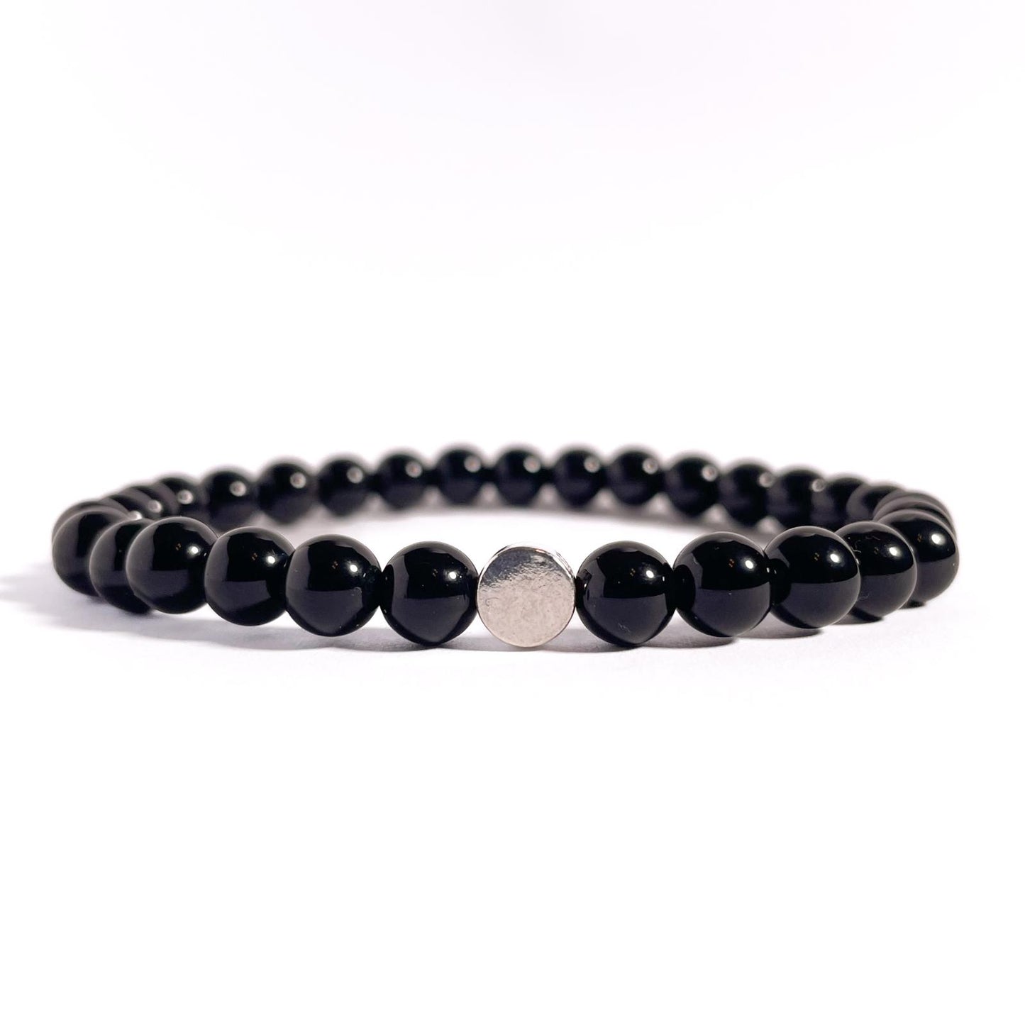 Brățară Black Onyx 6 mm cu element din argint 925, montată pe elastic, design minimalist elegant