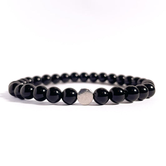 Brățară Black Onyx 6 mm cu element din argint 925, montată pe elastic, design minimalist elegant