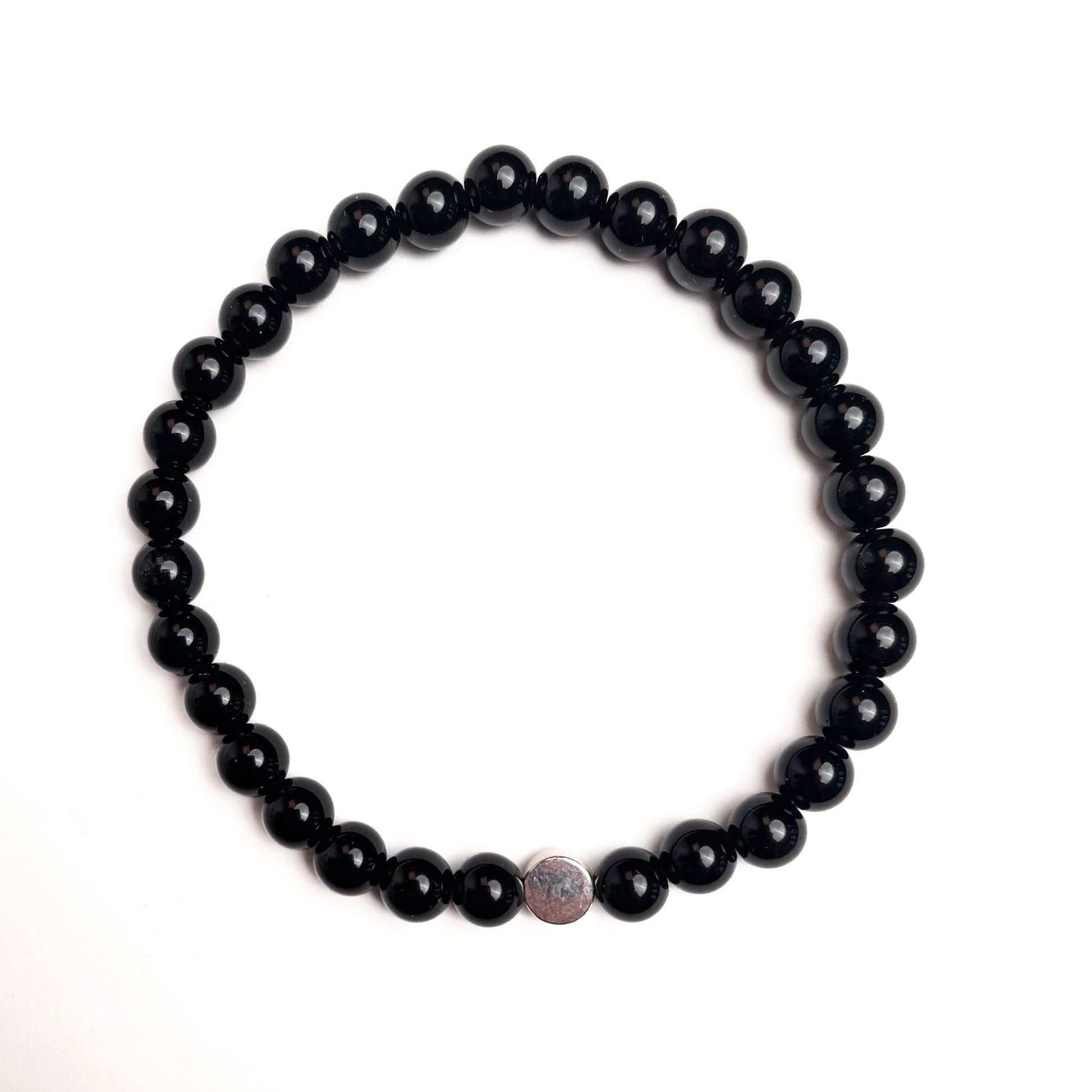 Brățară Black Onyx 6 mm cu element din argint 925, montată pe elastic, design minimalist elegant