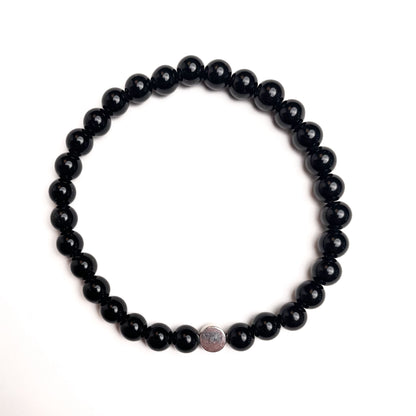 Brățară Black Onyx 6 mm cu element din argint 925, montată pe elastic, design minimalist elegant