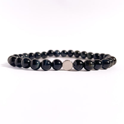 Brățară Blue Tiger Eye 6 mm cu element din argint 925, montată pe elastic, design elegant minimalist