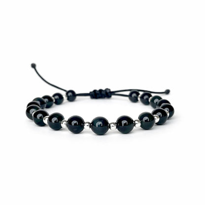 Brățară cu Blue Tiger Eye de 6 mm și bile din argint 925 pe șnur reglabil