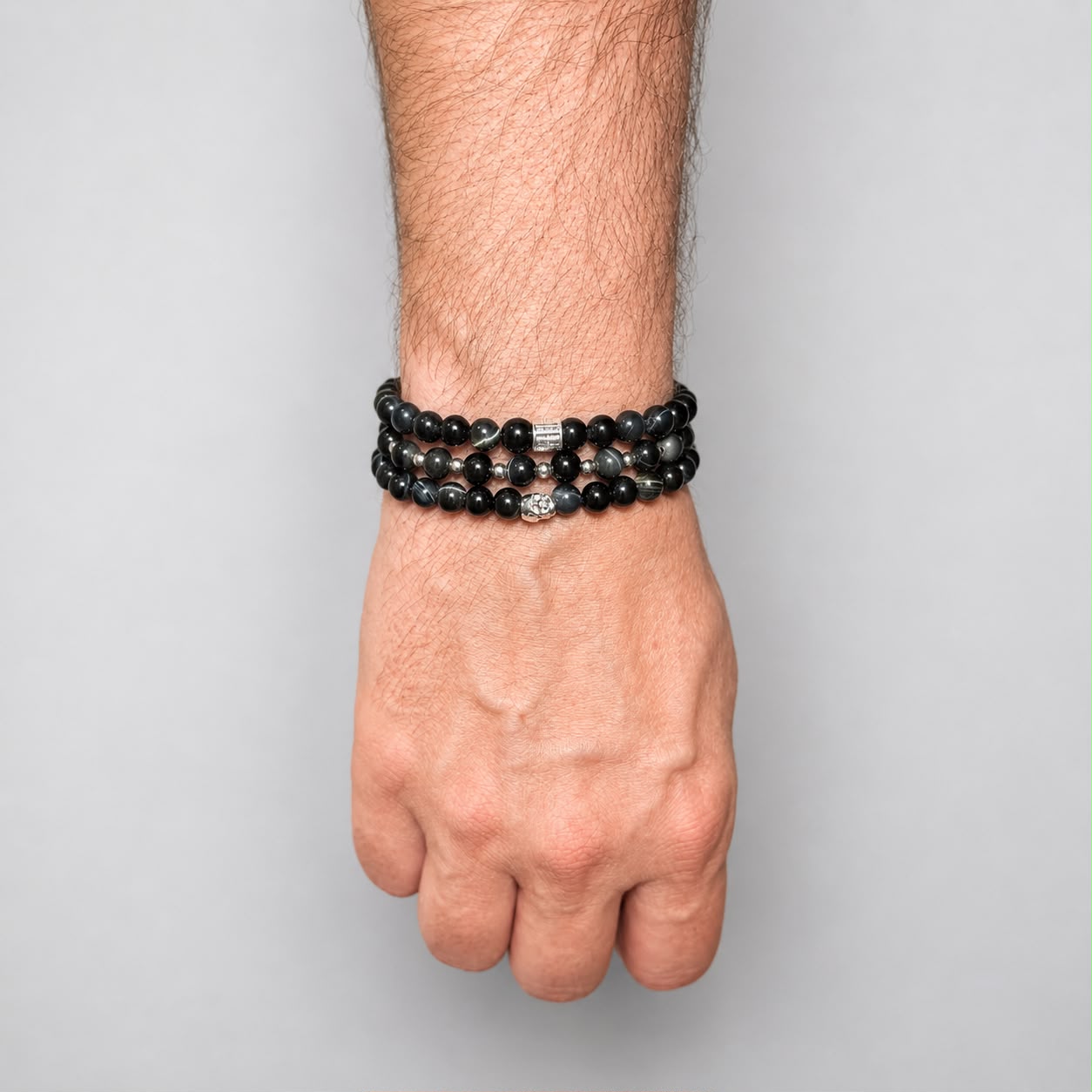 Brățară cu Blue Tiger Eye de 6 mm și bile din argint 925 pe șnur reglabil