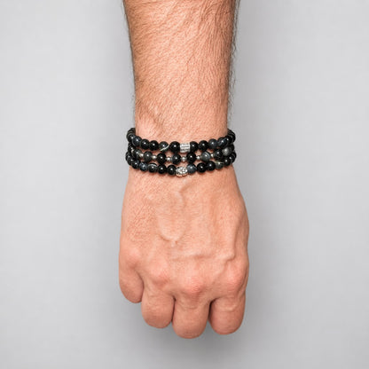 Brățară cu Blue Tiger Eye de 6 mm și bile din argint 925 pe șnur reglabil