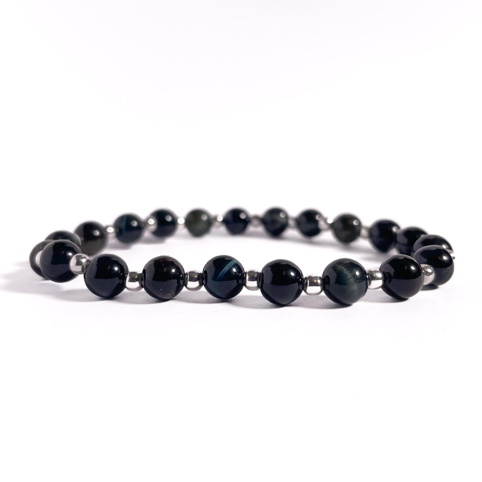 Brățară Blue Tiger Eye cu bile din argint 925, 6 mm, unisex