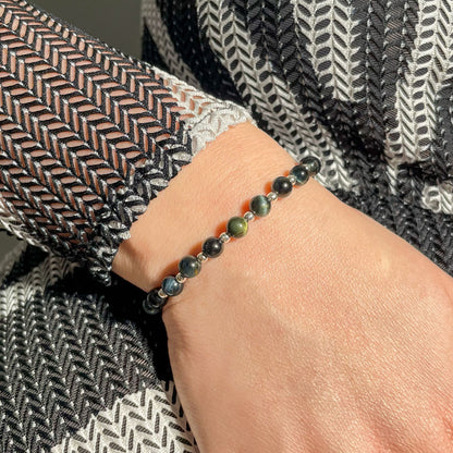 Brățară Blue Tiger Eye cu bile din argint 925, 6 mm, unisex