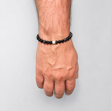 Brățară Blue Tiger Eye cu element central din argint 925, montată pe elastic