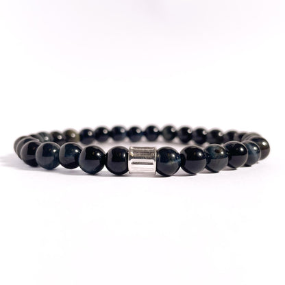 Brățară Blue Tiger Eye cu element central din argint 925, montată pe elastic