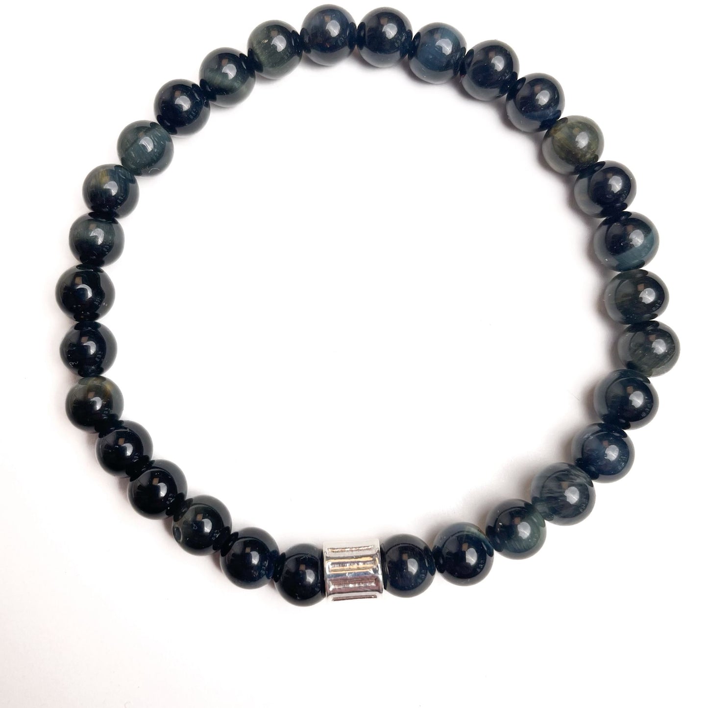 Brățară Blue Tiger Eye cu element central din argint 925, montată pe elastic
