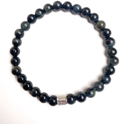 Brățară Blue Tiger Eye cu element central din argint 925, montată pe elastic