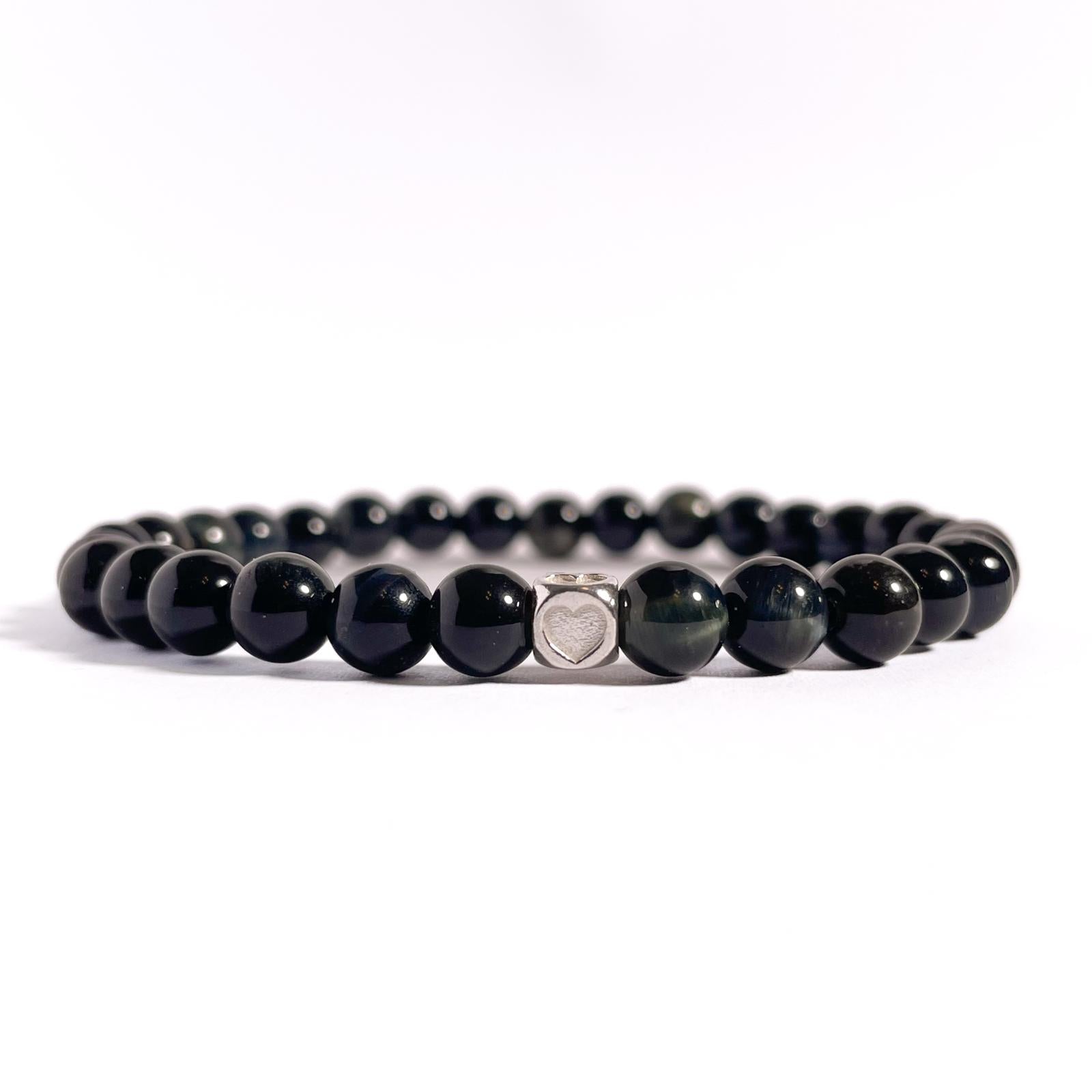 Brățară Blue Tiger Eye cu element inimă din argint 925, 6 mm