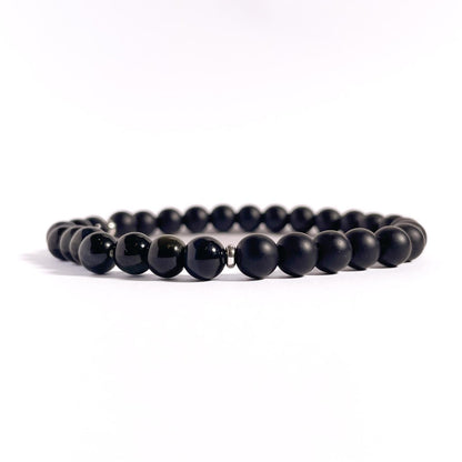 Brățară Blue Tiger Eye și Onix mat cu bile din argint 925, 6 mm, unisex