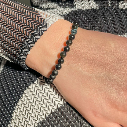 Brățară Blue Tiger Eye și Onix mat cu bile din argint 925, 6 mm, unisex