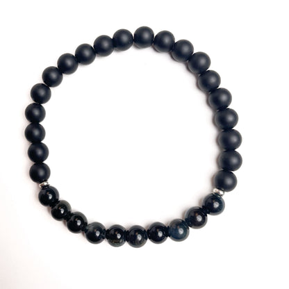 Brățară Blue Tiger Eye și Onix mat cu bile din argint 925, 6 mm, unisex