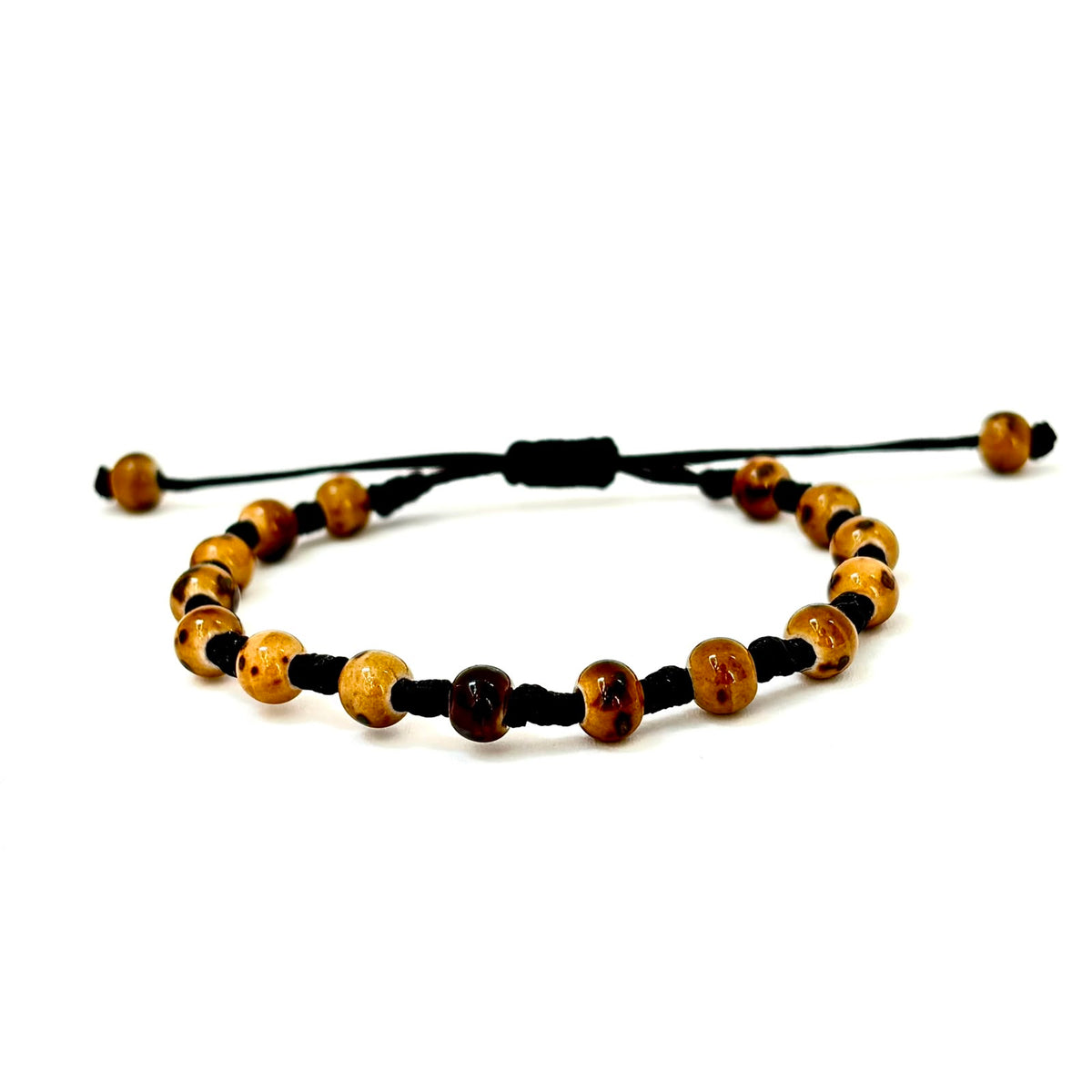 brățară ceramică bej 6mm reglabilă handmade pe șnur negru