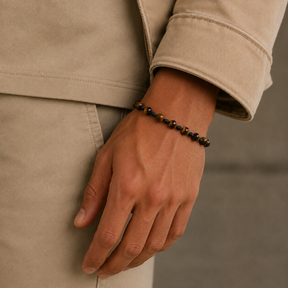 brățară ceramică bej 6mm reglabilă handmade pe șnur negru