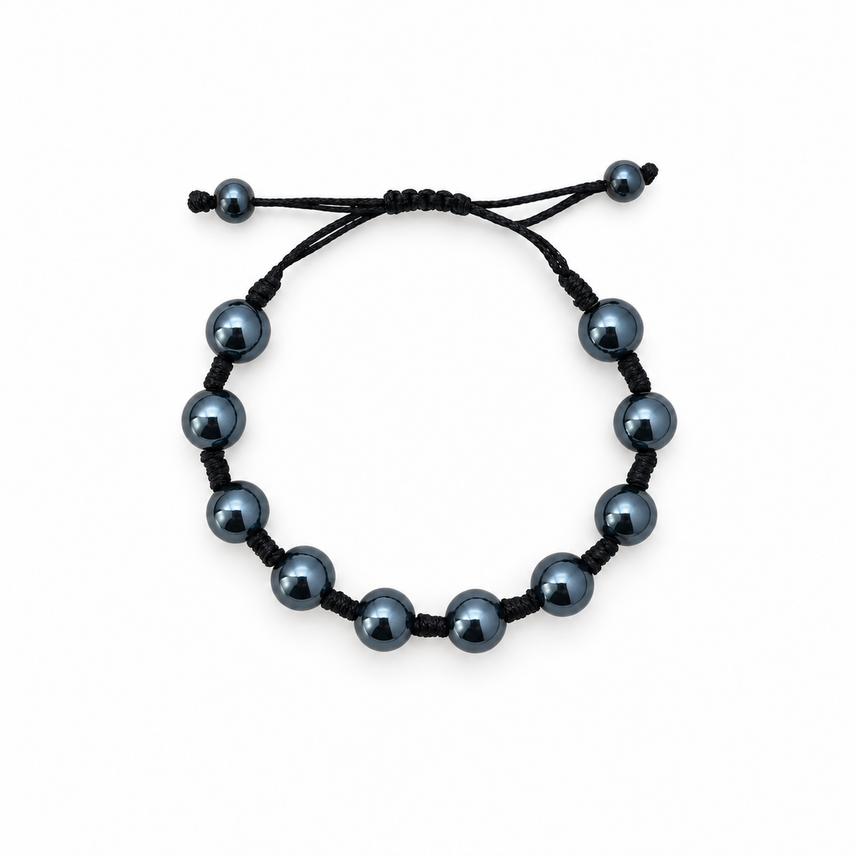 brățară ceramică gri albastru metalic 10mm reglabilă handmade pe șnur negru