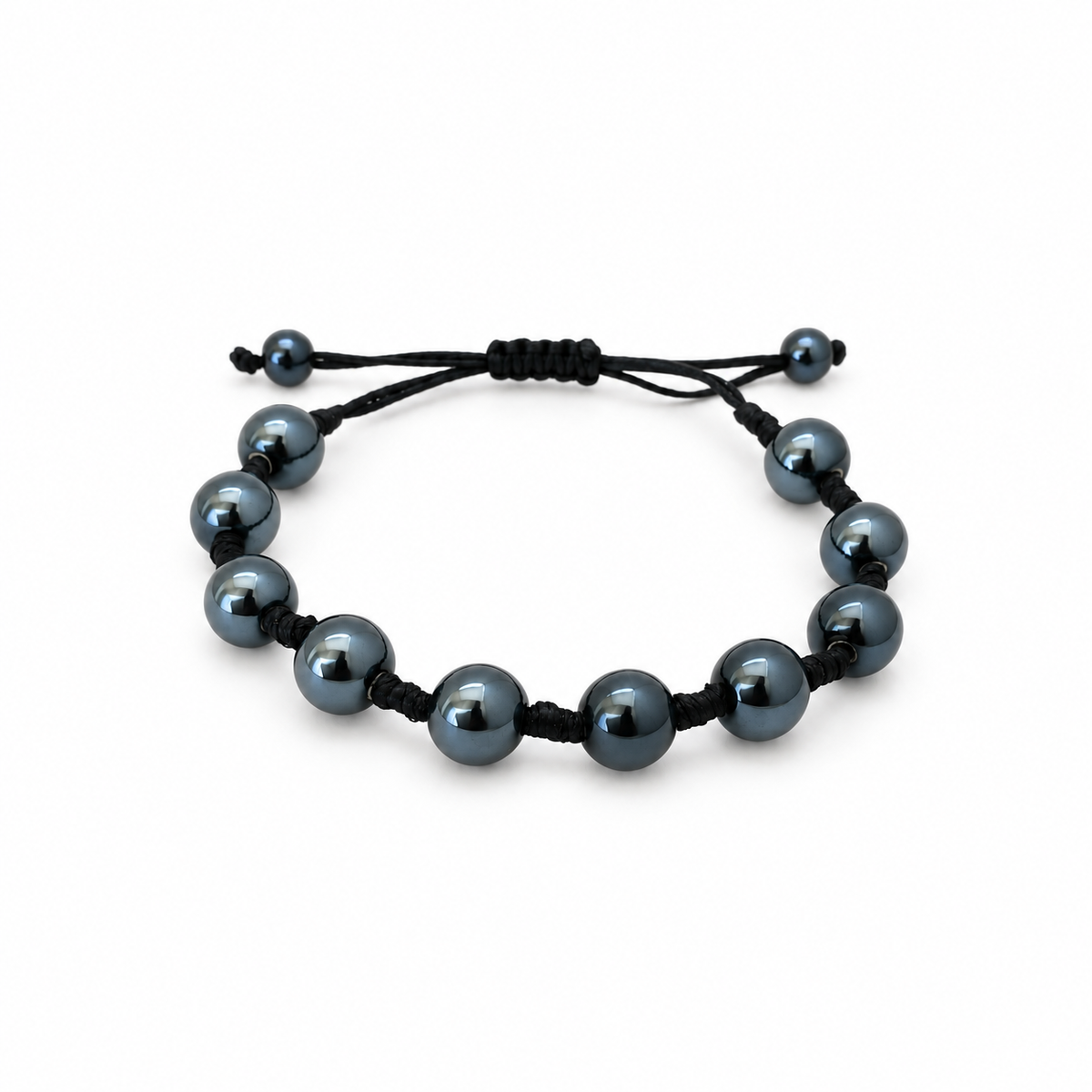 brățară ceramică gri albastru metalic 10mm reglabilă handmade pe șnur negru