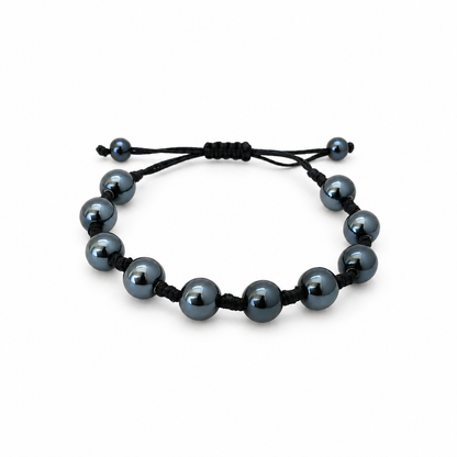 brățară ceramică gri albastru metalic 10mm reglabilă handmade pe șnur negru