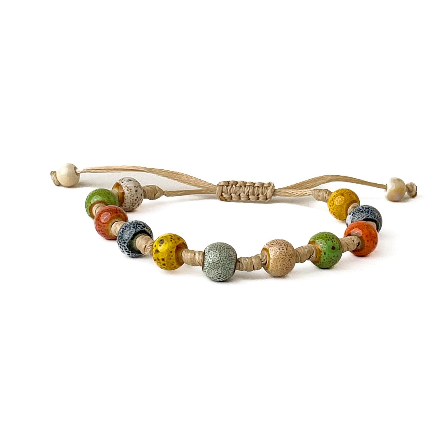 brățară ceramică multicolor natural pentru femei cu șnur bej reglabil