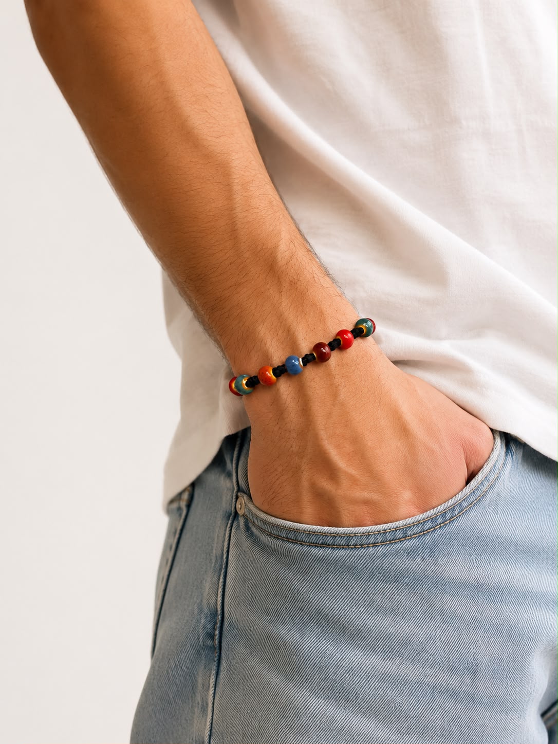 brățară ceramică multicoloră reglabilă handmade pe șnur negru