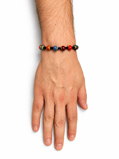 brățară ceramică multicoloră reglabilă handmade pe șnur negru