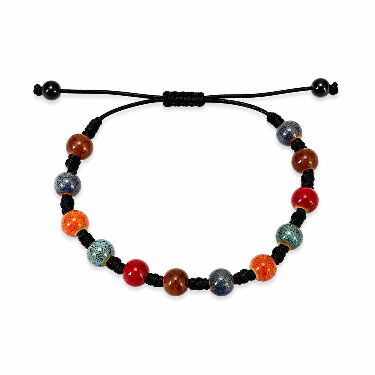 brățară ceramică multicoloră reglabilă handmade pe șnur negru