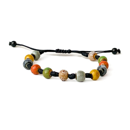brățară ceramică multicoloră reglabilă handmade pe șnur negru
