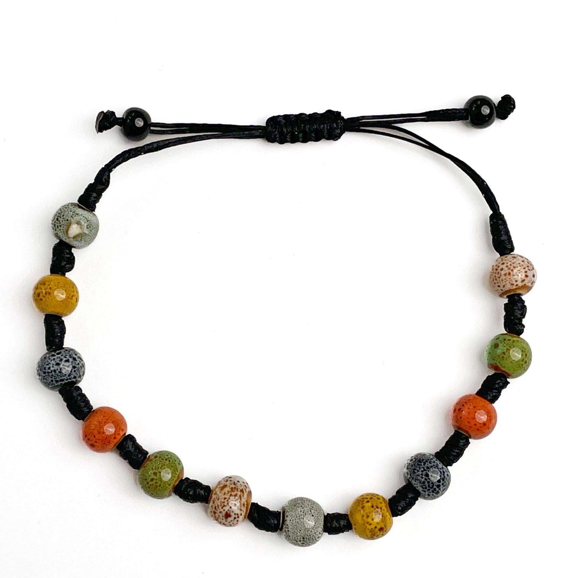brățară ceramică multicoloră reglabilă handmade pe șnur negru